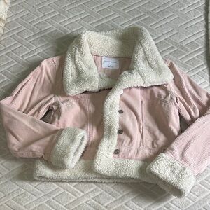 Celebrity Pink Blush Corduroy Jacket with Cream Sherpa
